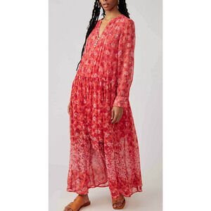 Free People See It Through Maxi Dress Size Small Redish Boho Femine Photoshoot
